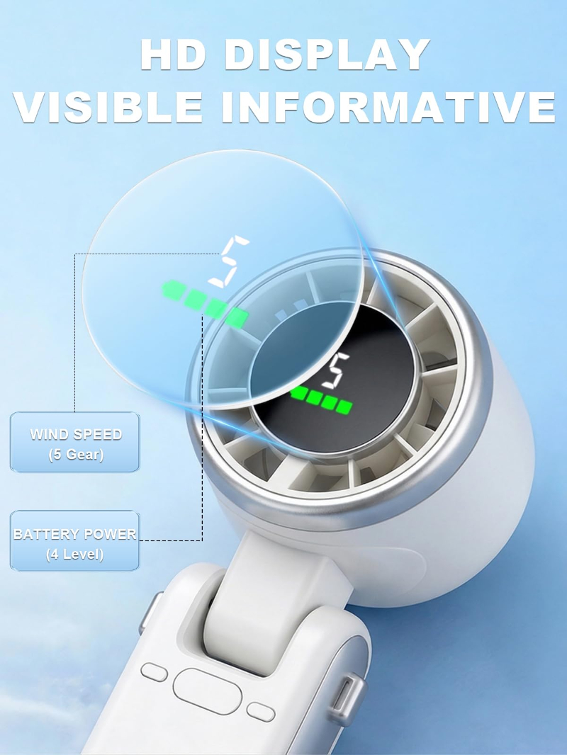 Foldable Portable Turbo Handheld Fan, 5 Speeds Rechargeable Travel Cooling Fan