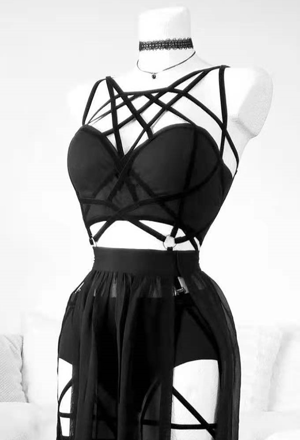 Gothic Cage Dress With Straps And Bosom Cushion Skirt