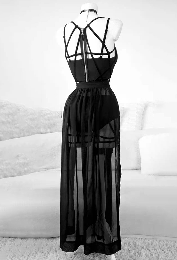 Gothic Cage Dress With Straps And Bosom Cushion Skirt