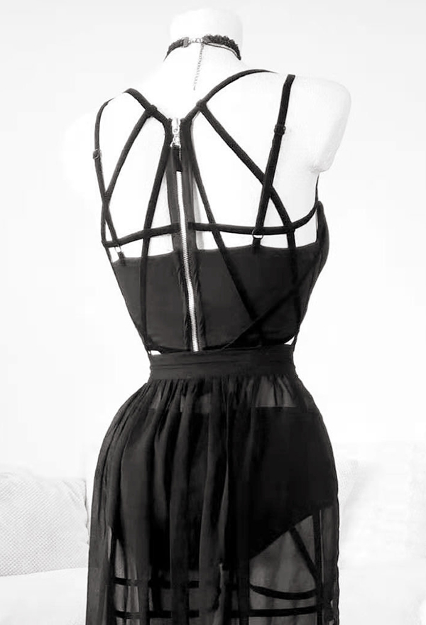 Gothic Cage Dress With Straps And Bosom Cushion Skirt
