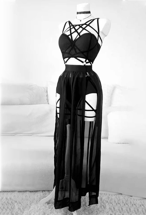 Gothic Cage Dress With Straps And Bosom Cushion Skirt