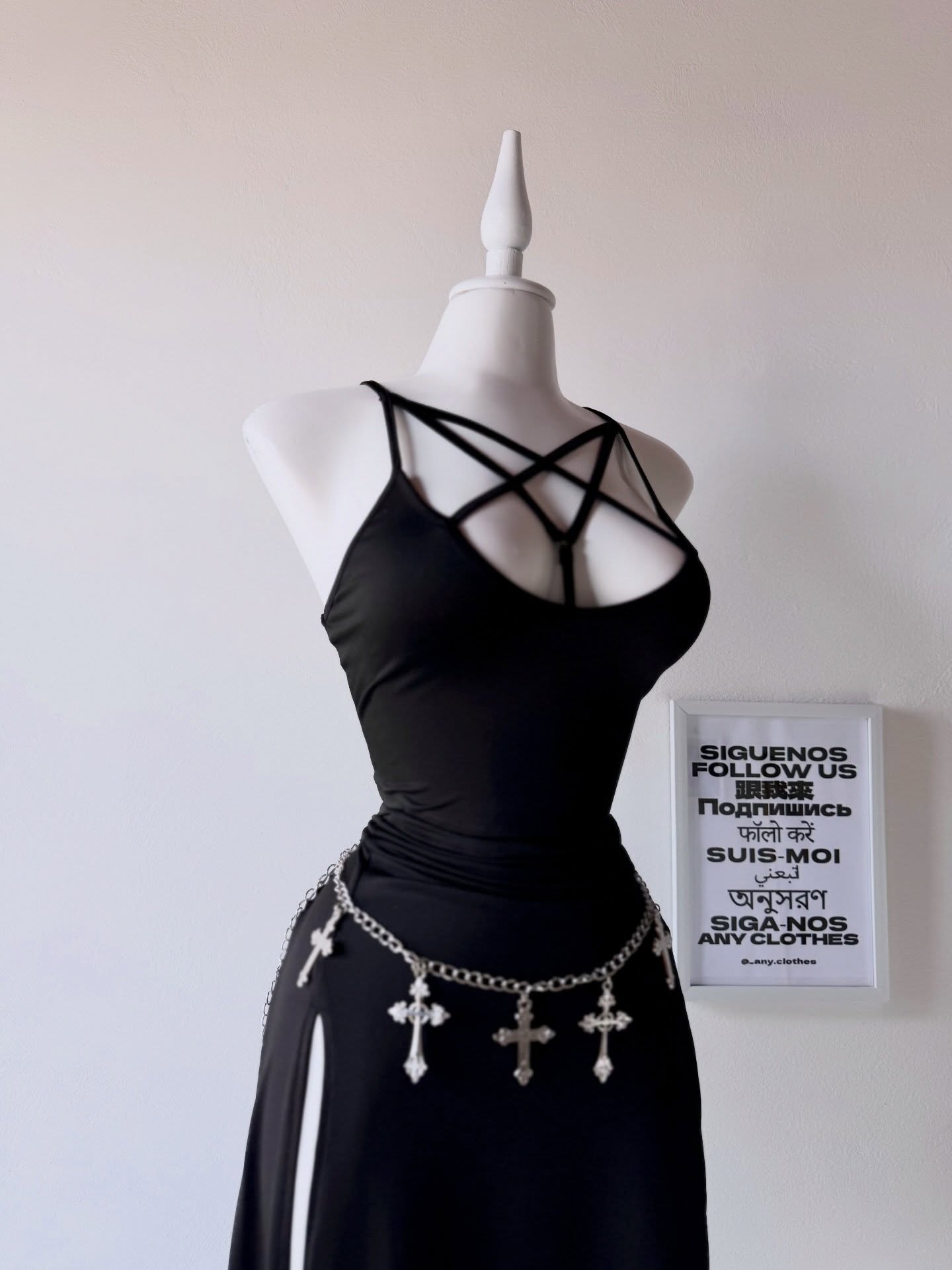 Gothic Crisscross Front Split Thigh Cami Dress