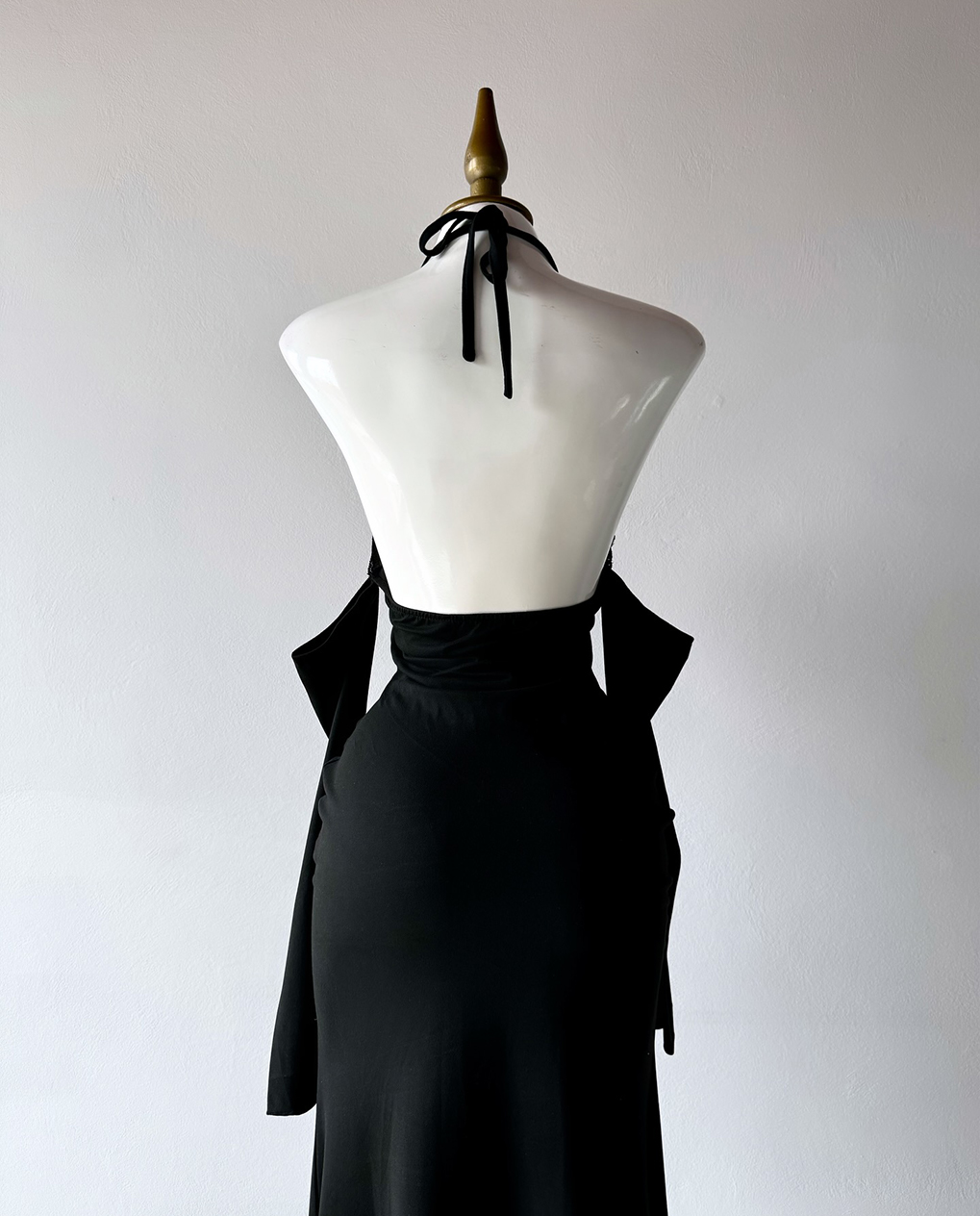 Black Gothic-Style Split-Front Strapless Dress (with Detachable Sleeves)