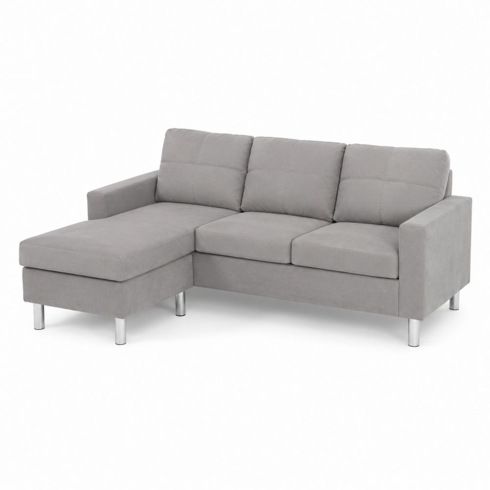 Sofa narożna z szezlongiem poliester Szary 220 cm-Domitorin