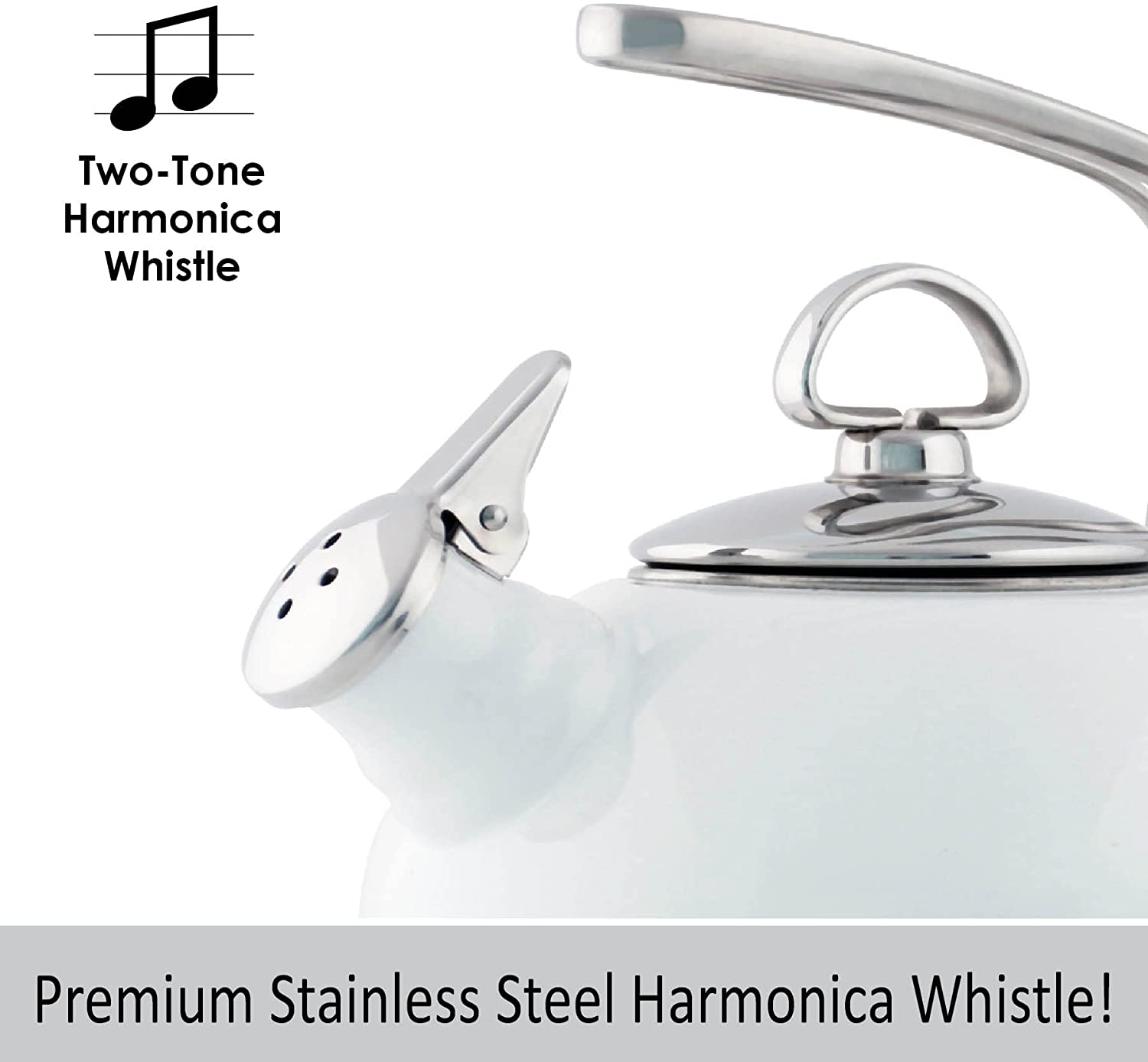   Classic Harmonica Whistle Tea Kettle - Enamel-on-Steel – 1.8 Qt. - White