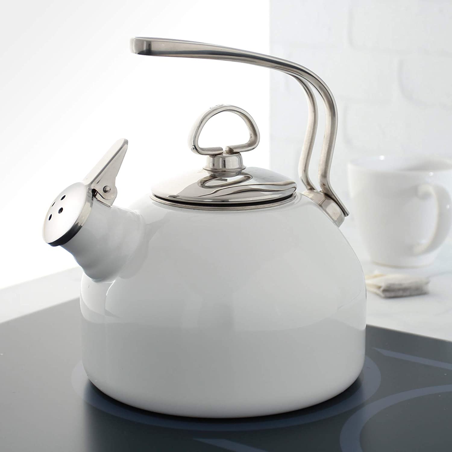   Classic Harmonica Whistle Tea Kettle - Enamel-on-Steel – 1.8 Qt. - White