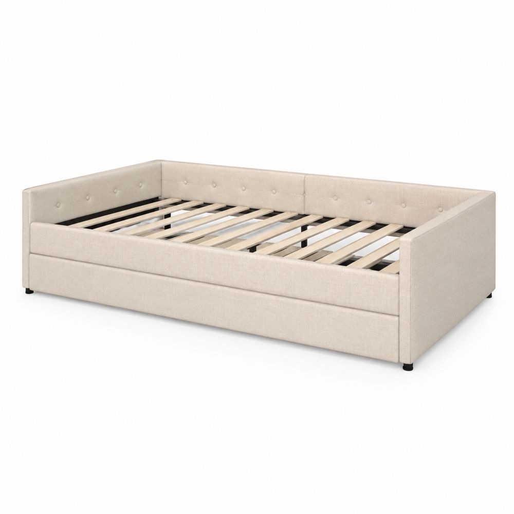 Łóżko dzienne 200x90 cm materiałowe Beżowe