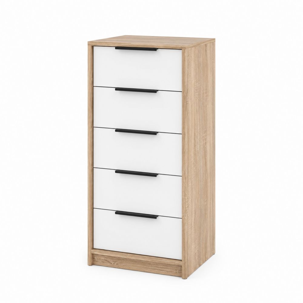 Komoda z 5 Szufladami MDF i Drewno Biały i Dąb