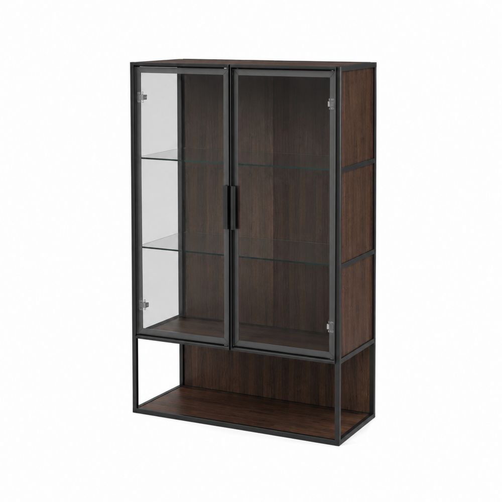 Witryna metalowa z szkłem hartowanym ciemne drewno 120cm x 40cm x 200cm