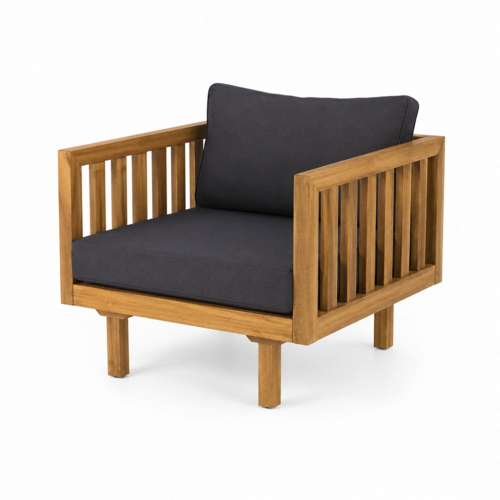 Fotel klubowy outdoorowy drewno tekowe poliester Ciemnoszary 75x75x70 cm