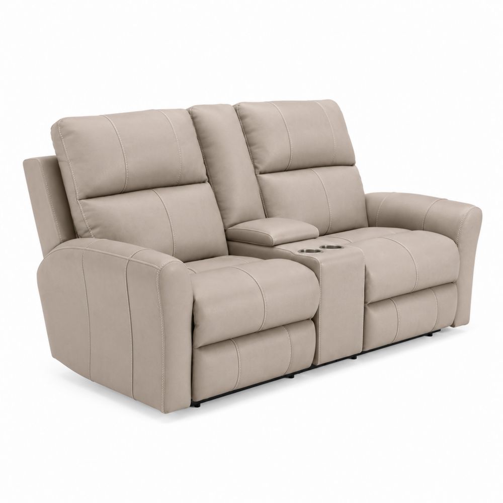 Dwuosobowa sofa z funkcją relaksu, skórzana, Piaskowy, 190 cm