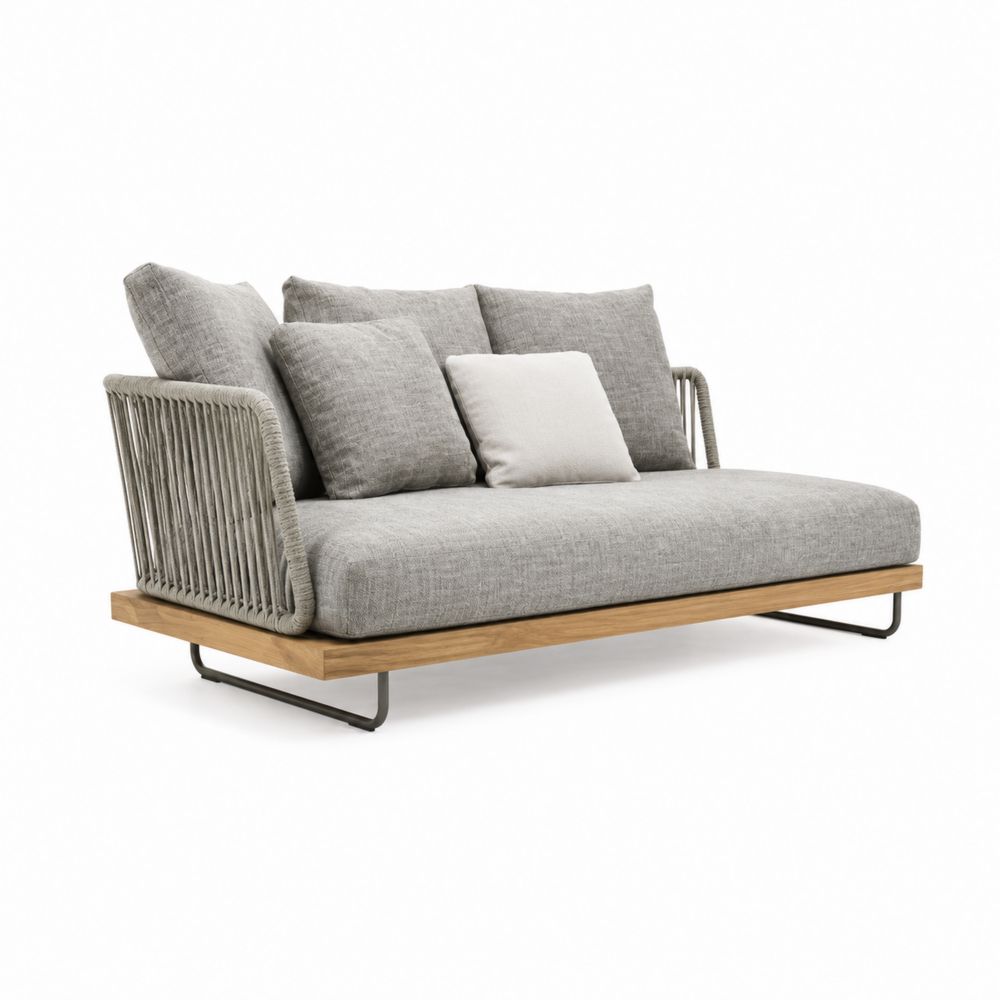 Sofa modułowa z tkaniny, stali i drewna teakowego, szara