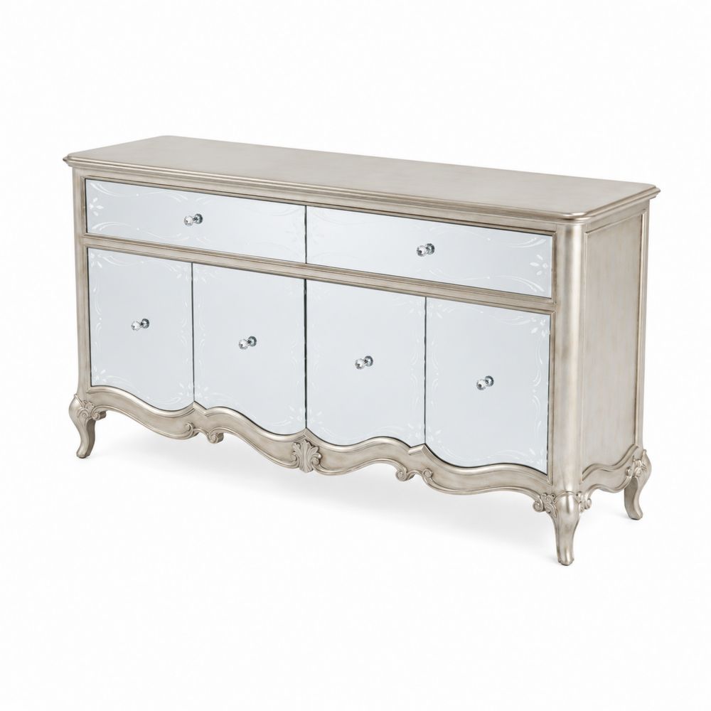 Drewniany Bufet z Lustrem 160 cm x 80 cm x 40 cm Srebrny