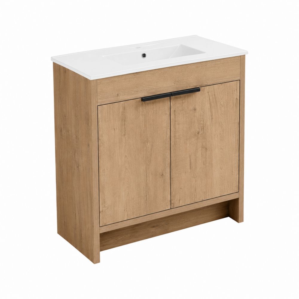 Szafka pod umywalkę 80 cm MDF Dąb Biała Ceramika