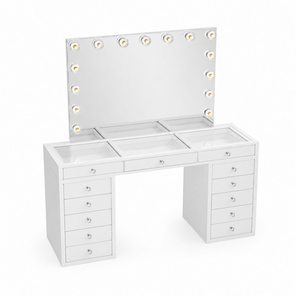 Toaletka z lustrem LED biały metal szkło hartowane 140x40x80 cm
