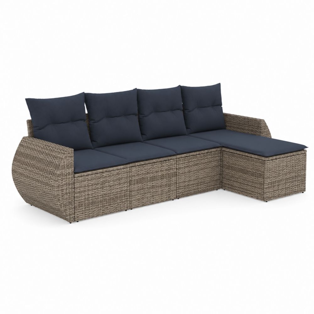 Sofa modułowa ogrodowa z technorattanu z ciemnoniebieskimi poduszkami