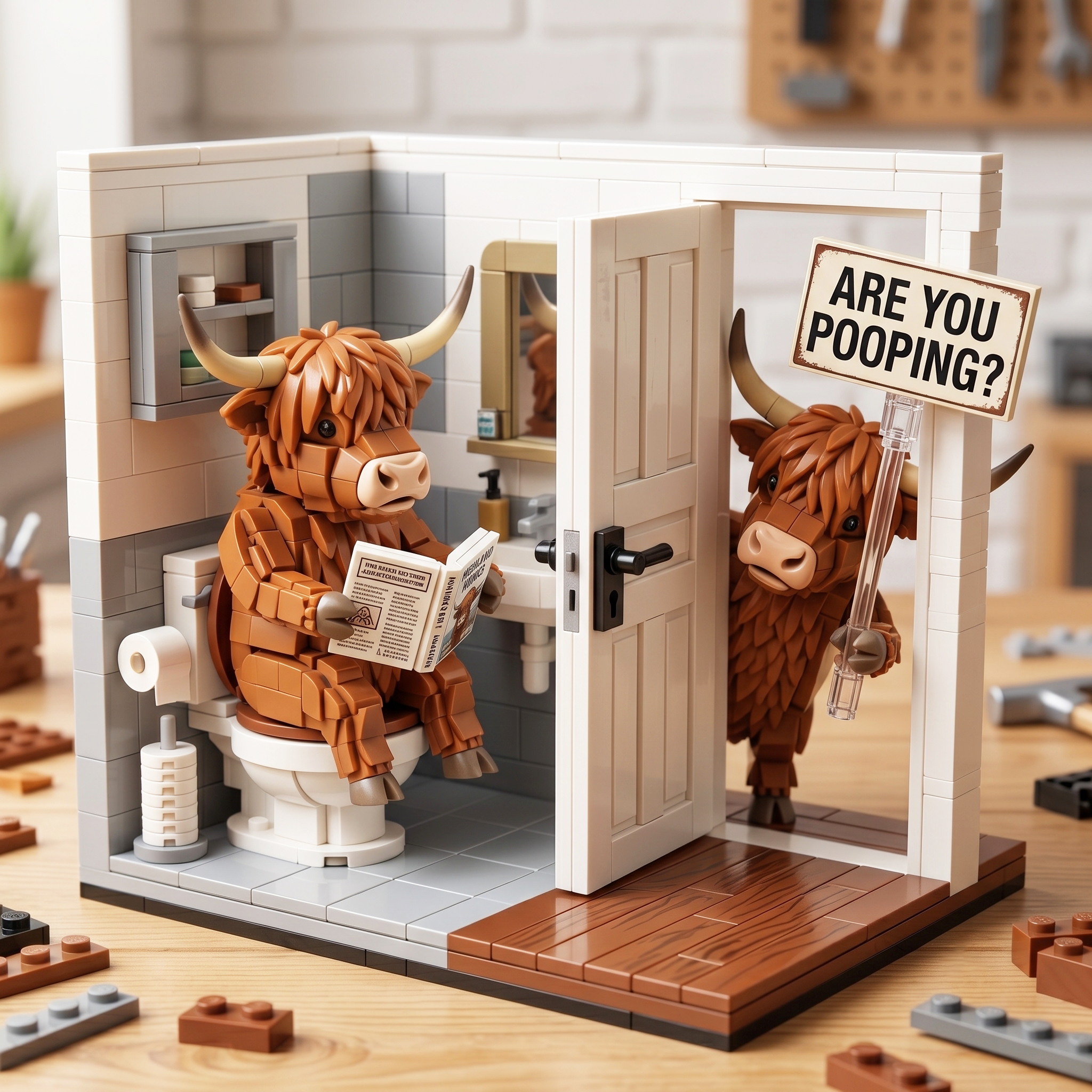 Vintage Highland Cow -- Funny "Are You Pooping?" Brick Edition