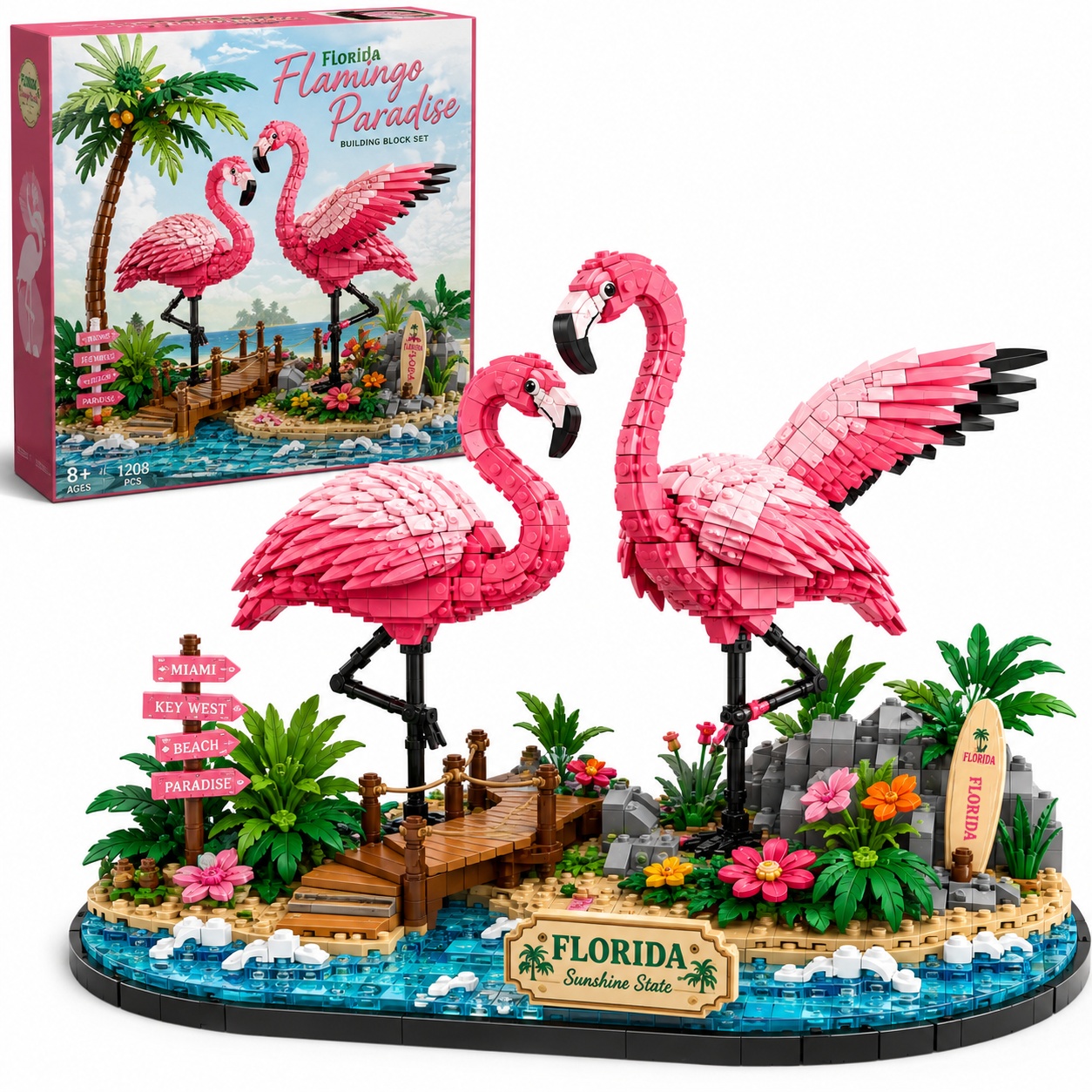 Florida Flamingo Paradise Building Block Set