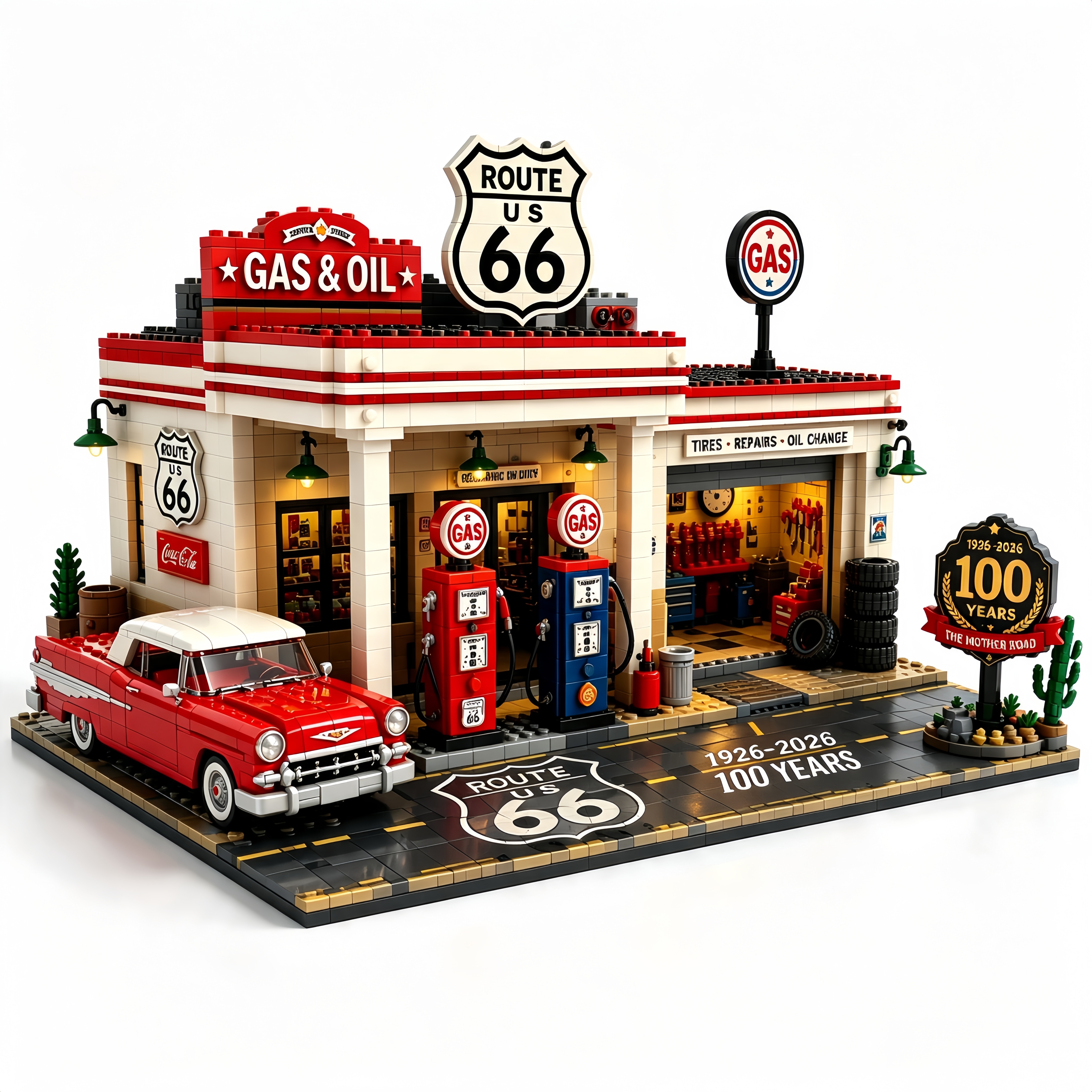 Route 66 Gas Station Centennial Edition Building Block Set