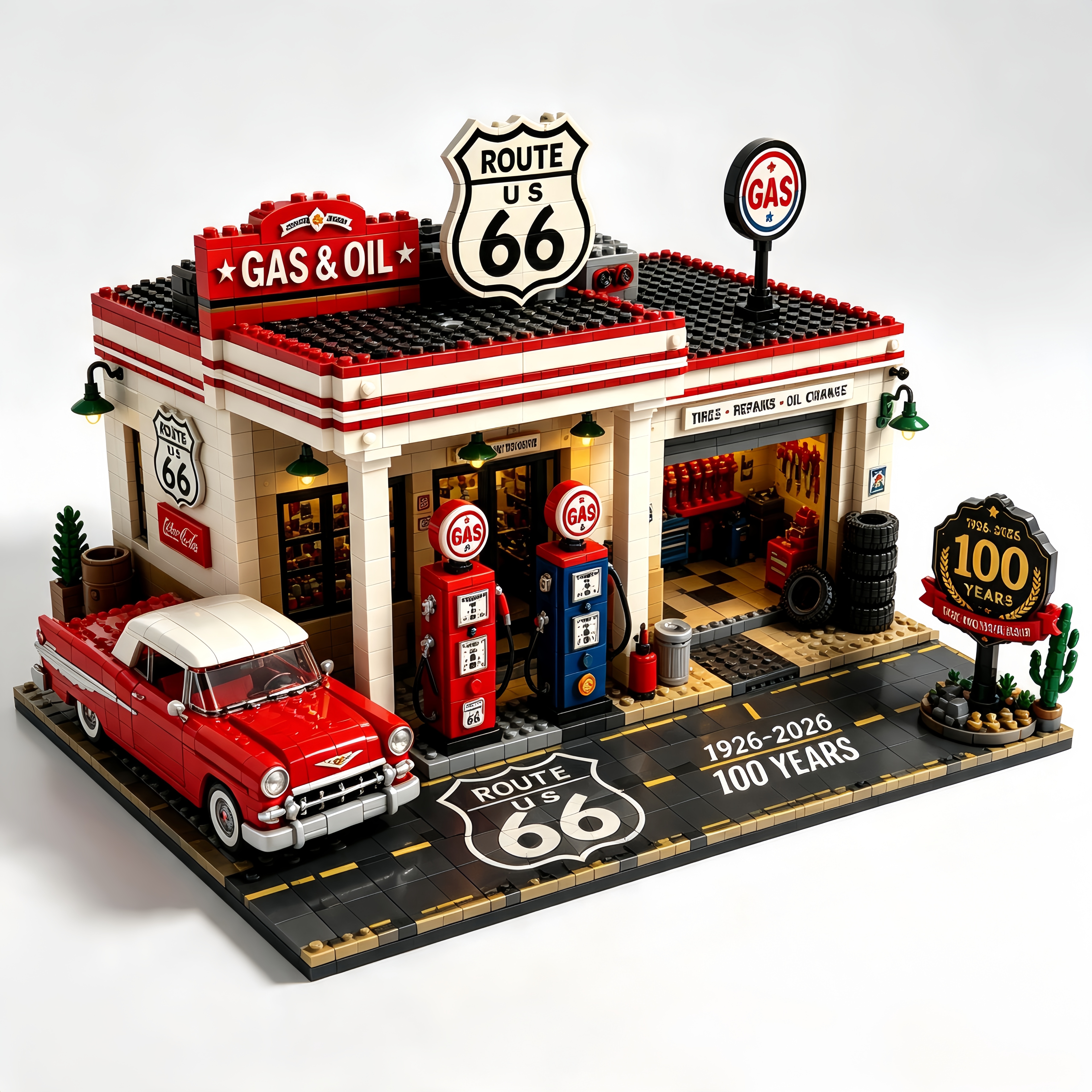 Route 66 Gas Station Centennial Edition Building Block Set