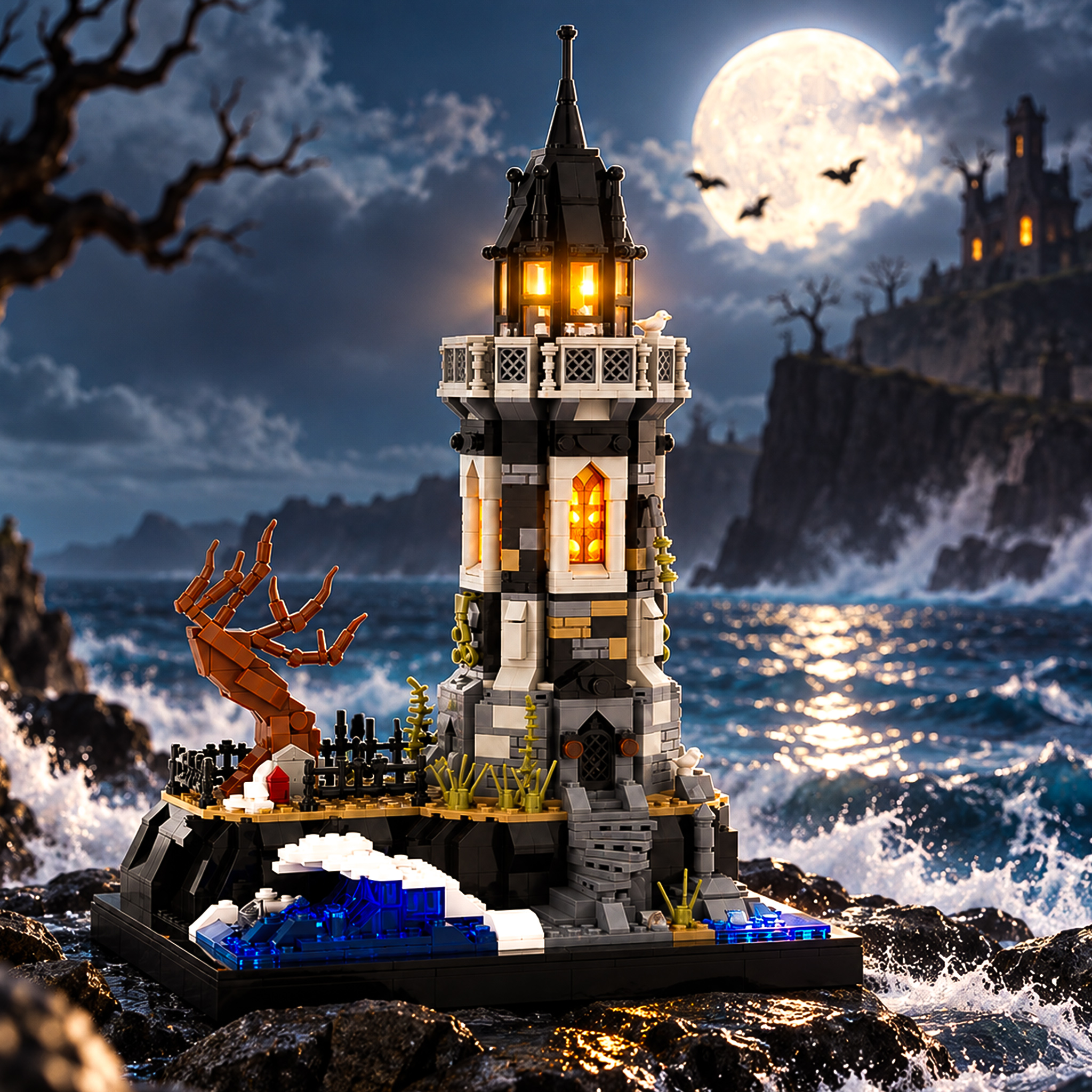 Haunted Lighthouse Building Blocks – Spooky Gothic Lighthouse Model