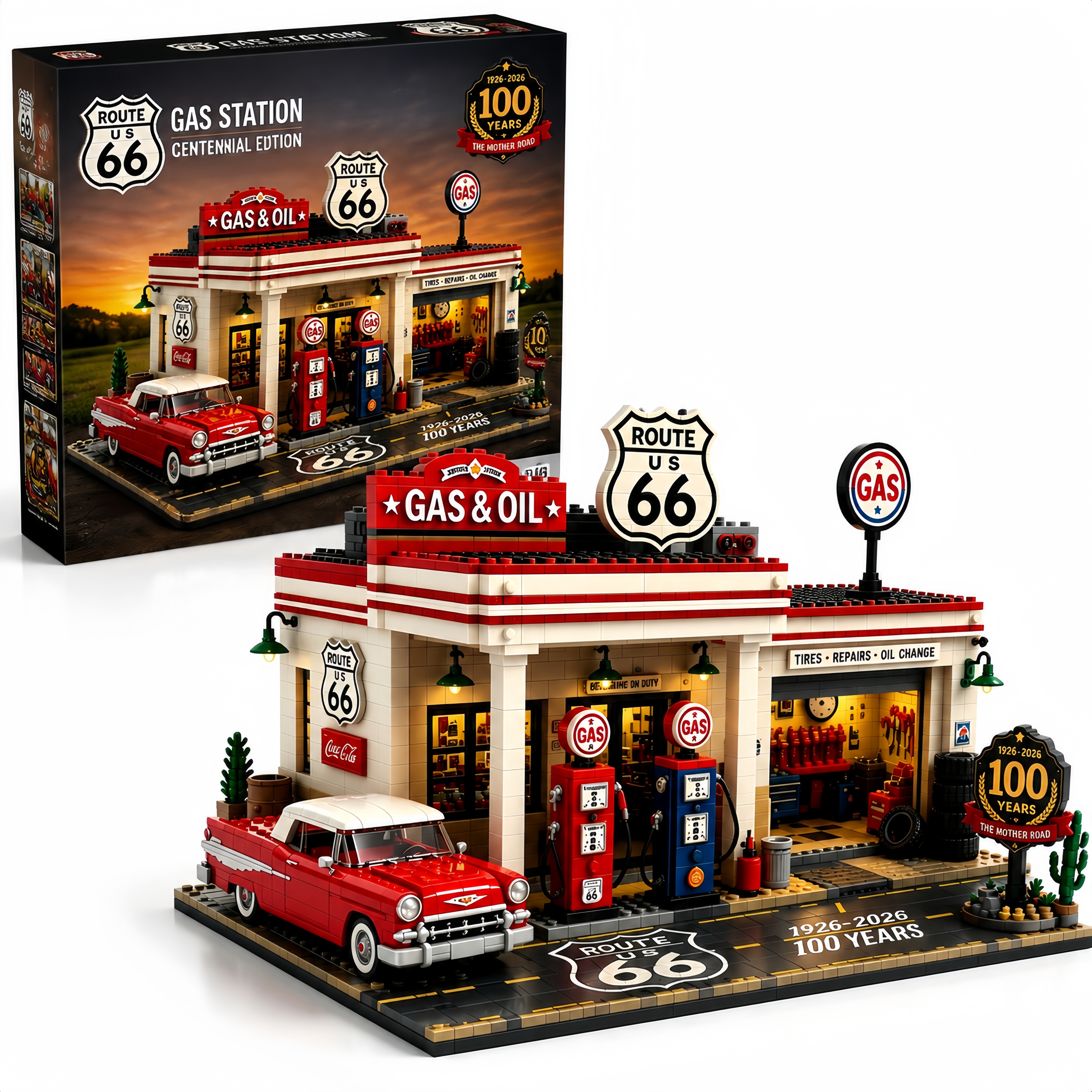 Route 66 Gas Station Centennial Edition Building Block Set