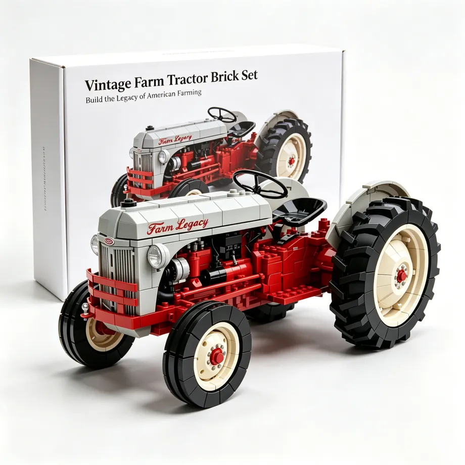 Vintage Farm Tractor Brick Set – 1940s Classic Red & Gray Collector Edition 🚜🌾Build a Piece of American Farm Legacy