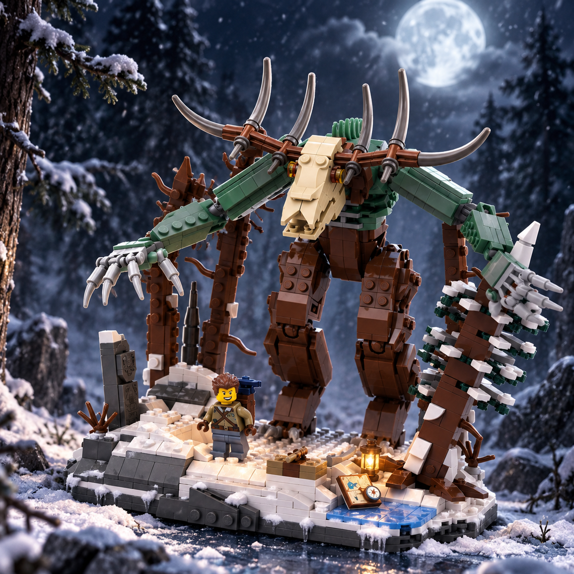 Wendigo Forest Guardian Building Set – Mythical Creature Winter Forest Display