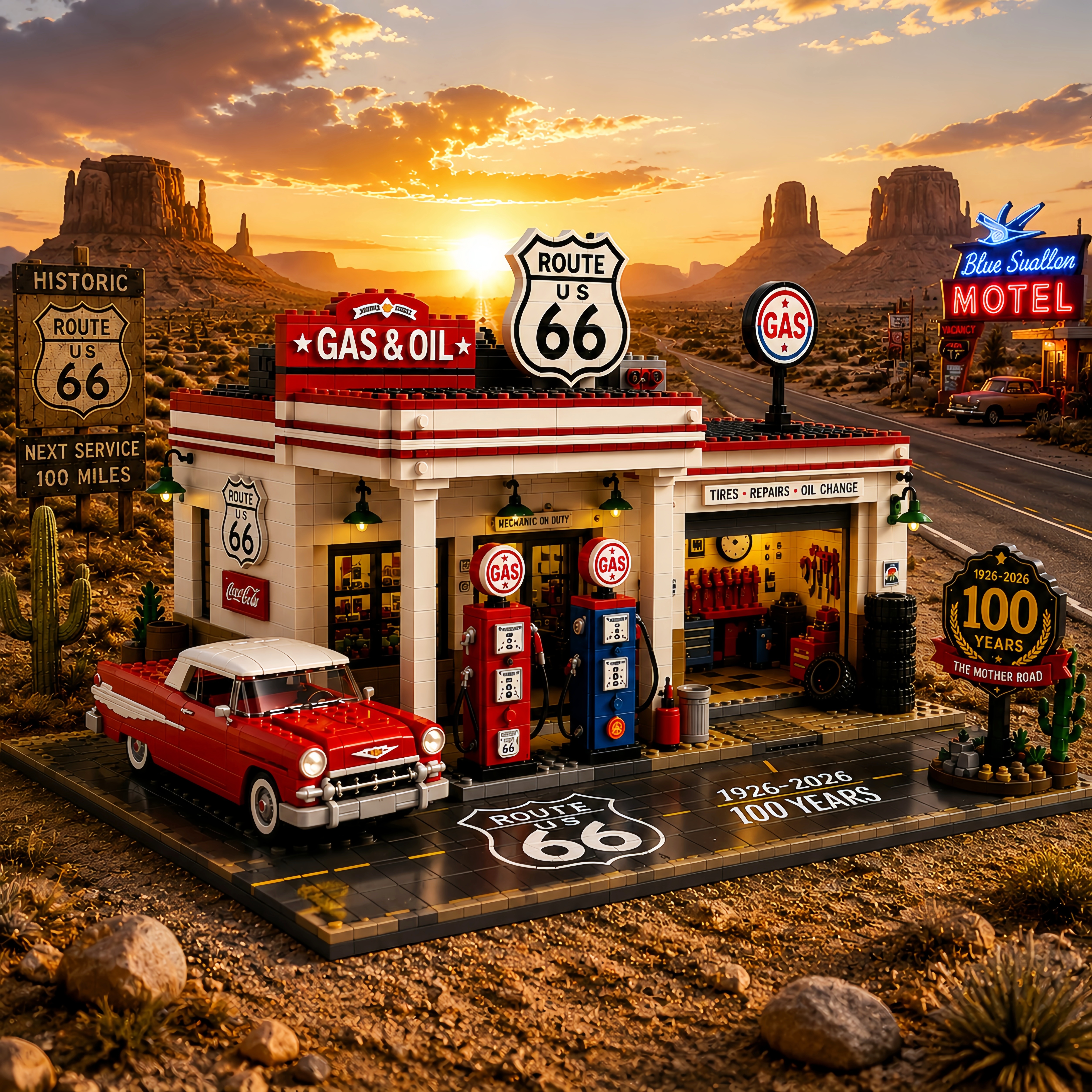 Route 66 Gas Station Centennial Edition Building Block Set