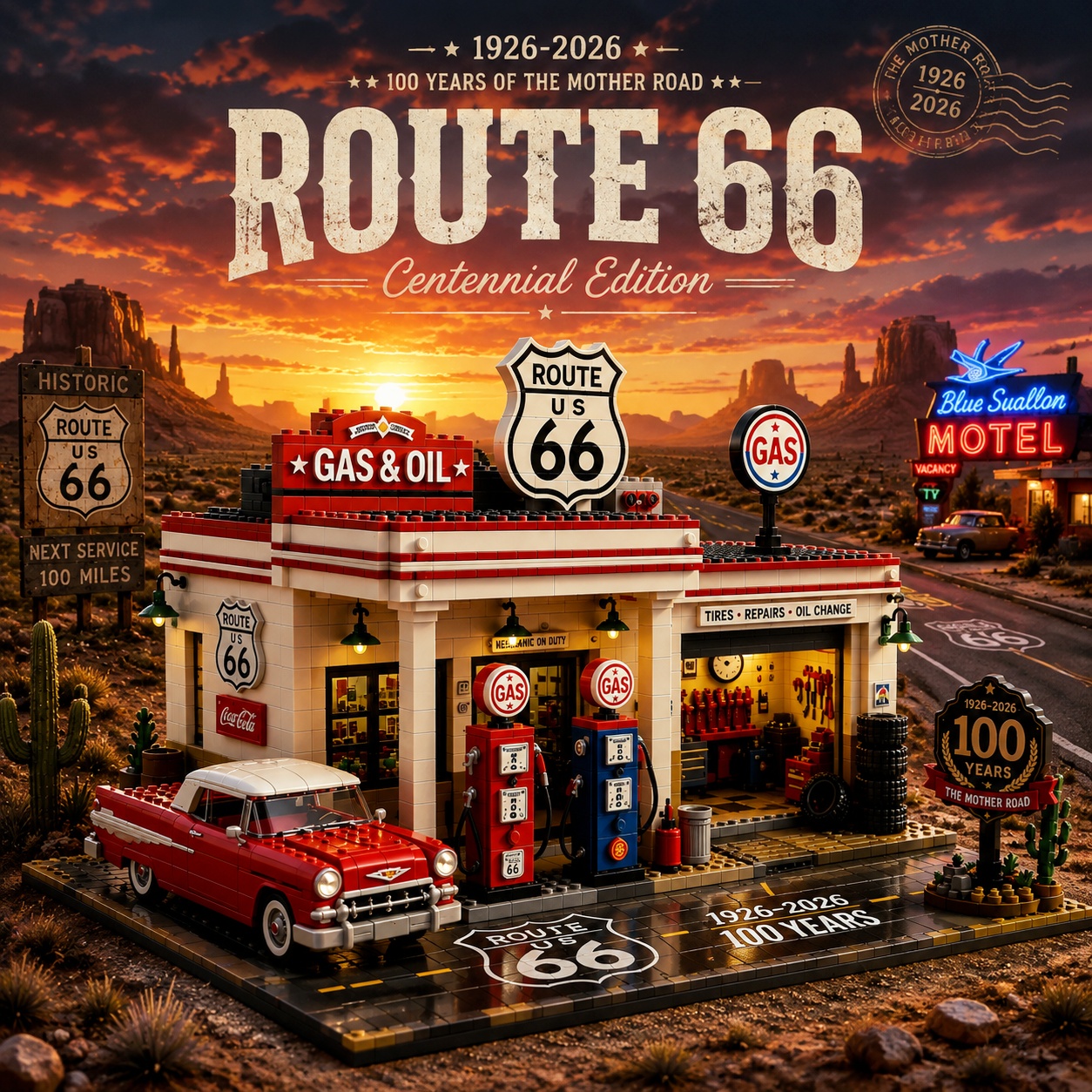 Route 66 Gas Station Centennial Edition Building Block Set