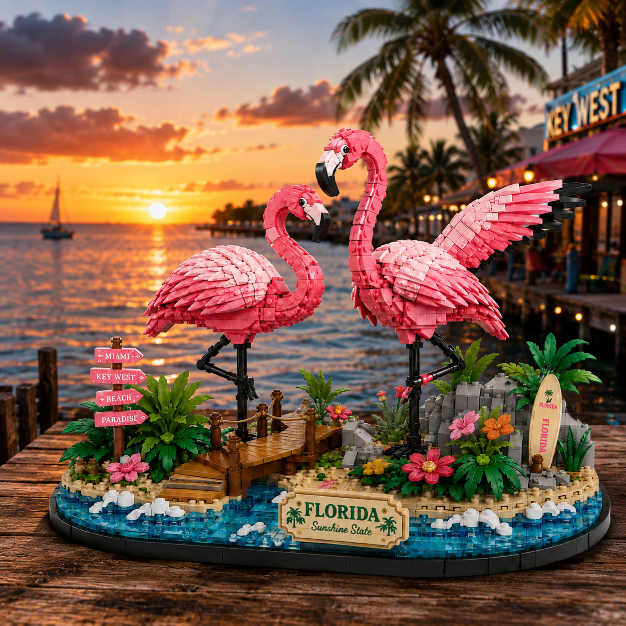 Florida Flamingo Paradise Building Block Set