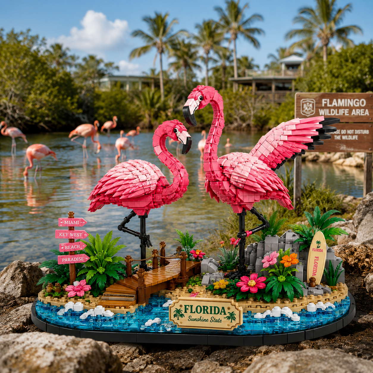 Florida Flamingo Paradise Building Block Set