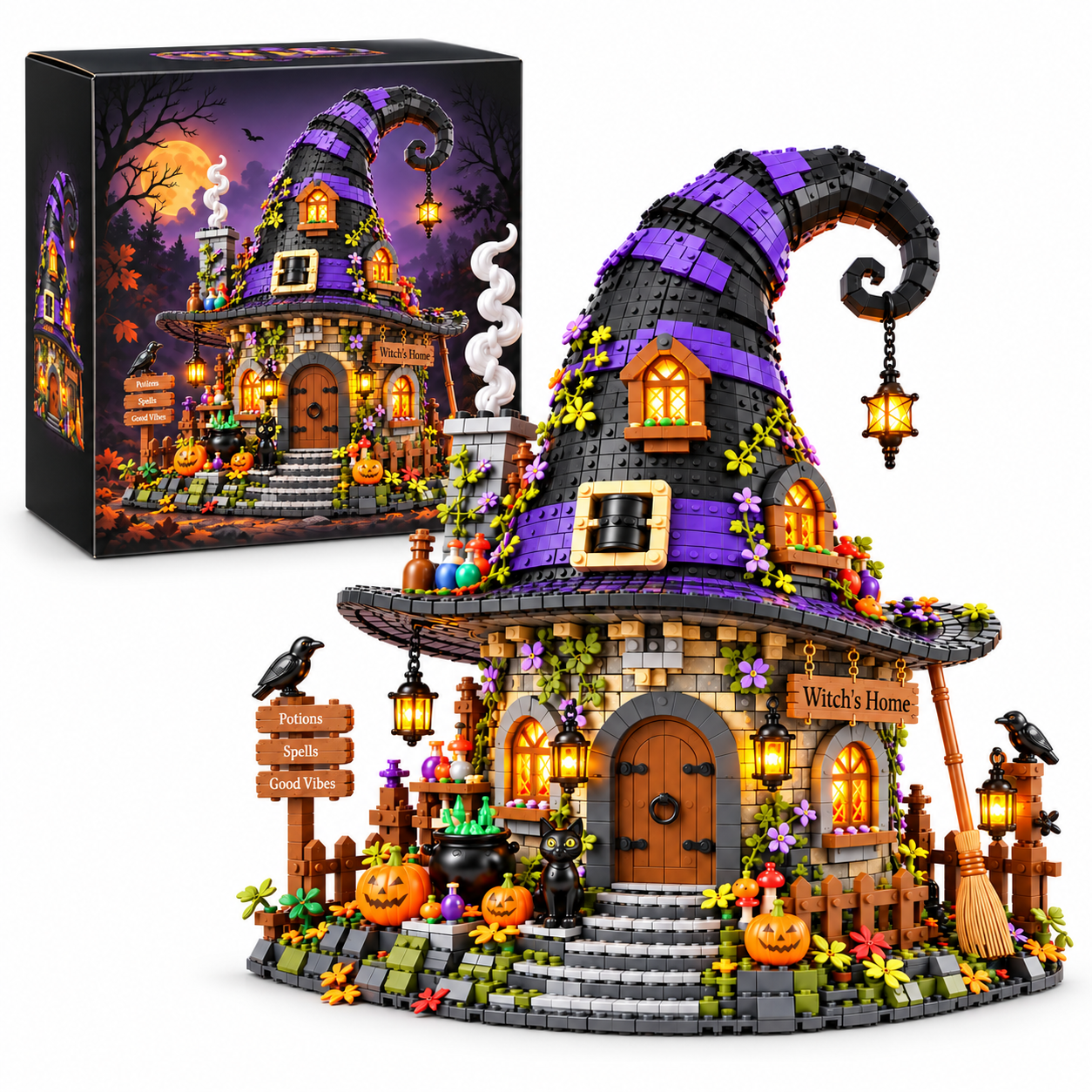 Witch’s Hat Cottage Halloween Building Set