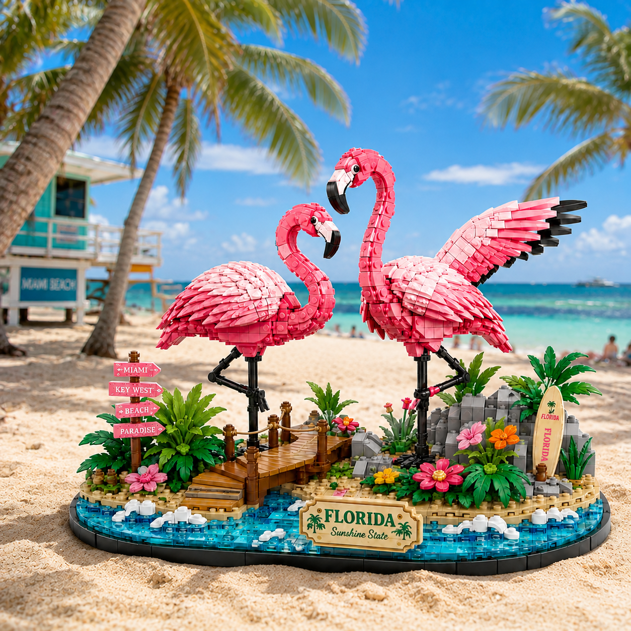 Florida Flamingo Paradise Building Block Set