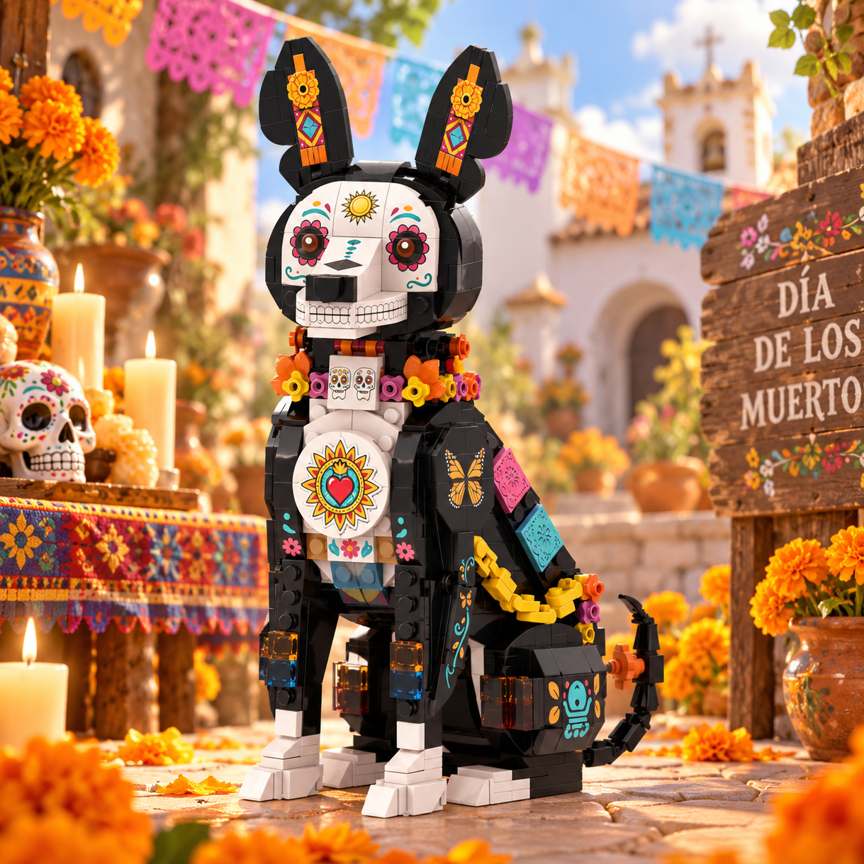 Día de los Muertos Dog Building Set – Sugar Skull Dog Day of the Dead Collectible