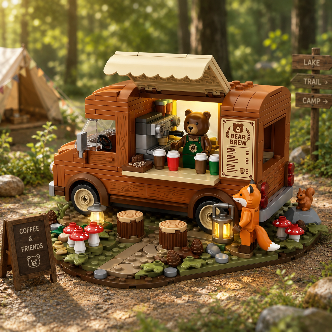 Bear Brew Woodland Coffee Truck Display Building Set