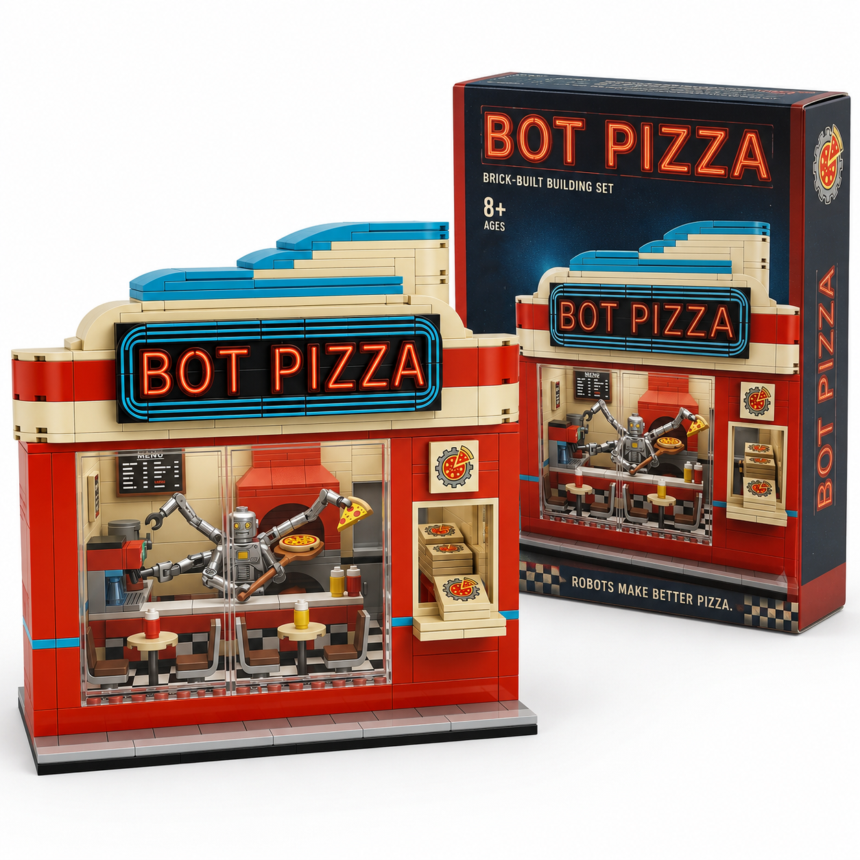 Bot Pizza Retro Robot Pizzeria Display Building Set