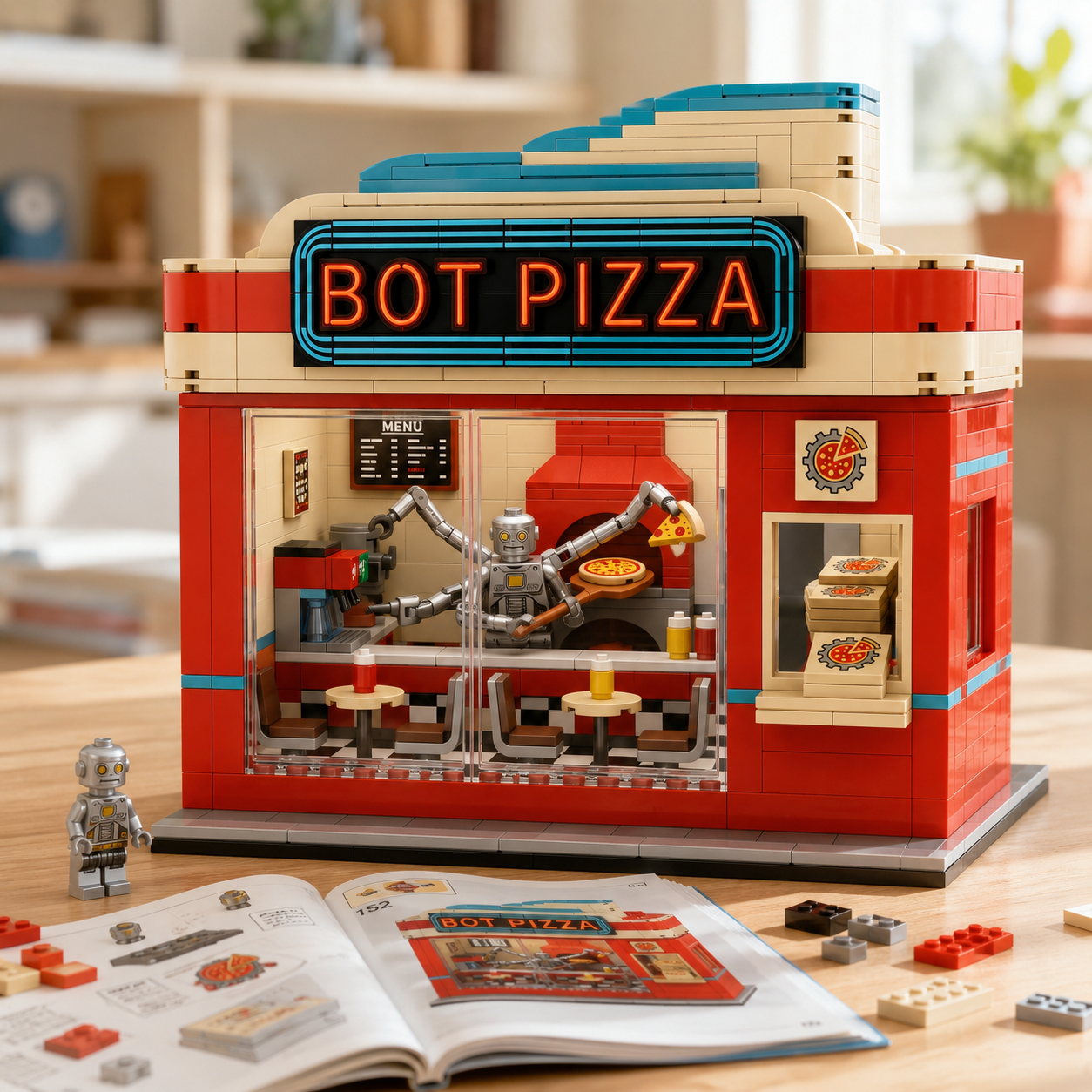 Bot Pizza Retro Robot Pizzeria Display Building Set