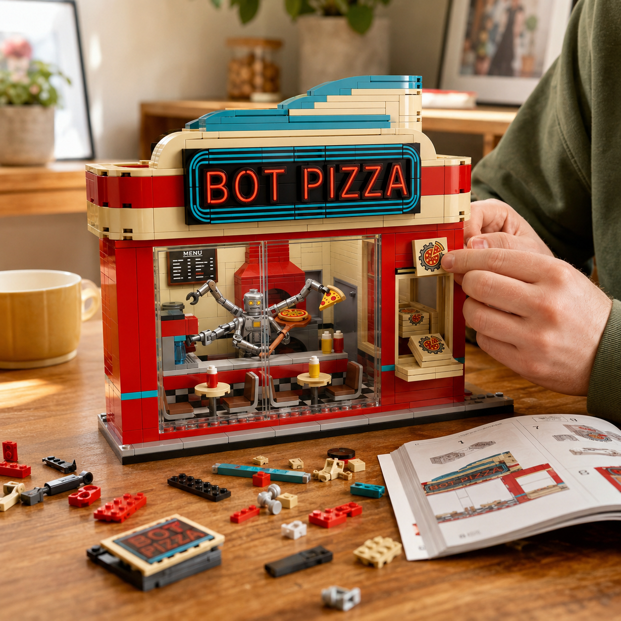 Bot Pizza Retro Robot Pizzeria Display Building Set