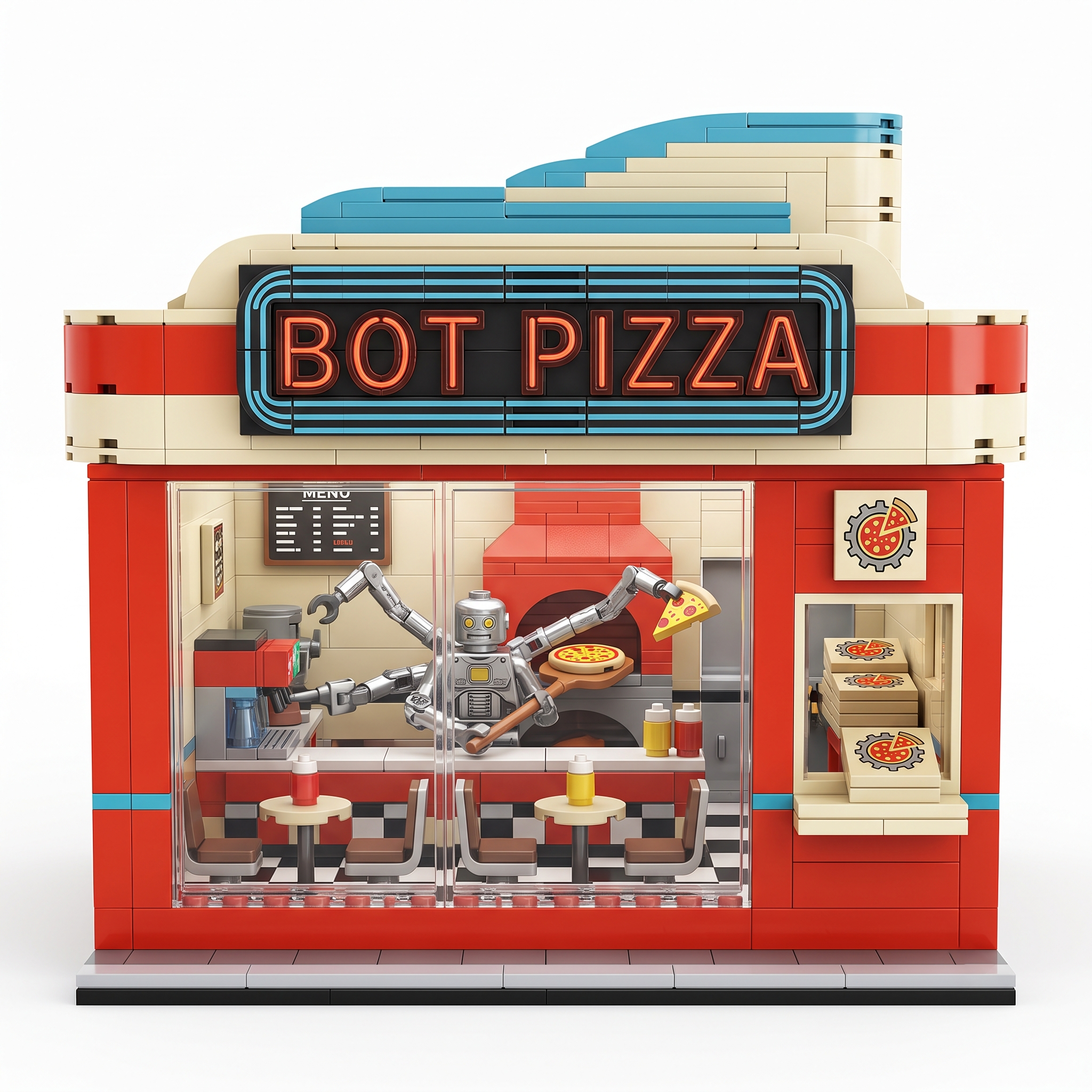 Bot Pizza Retro Robot Pizzeria Display Building Set