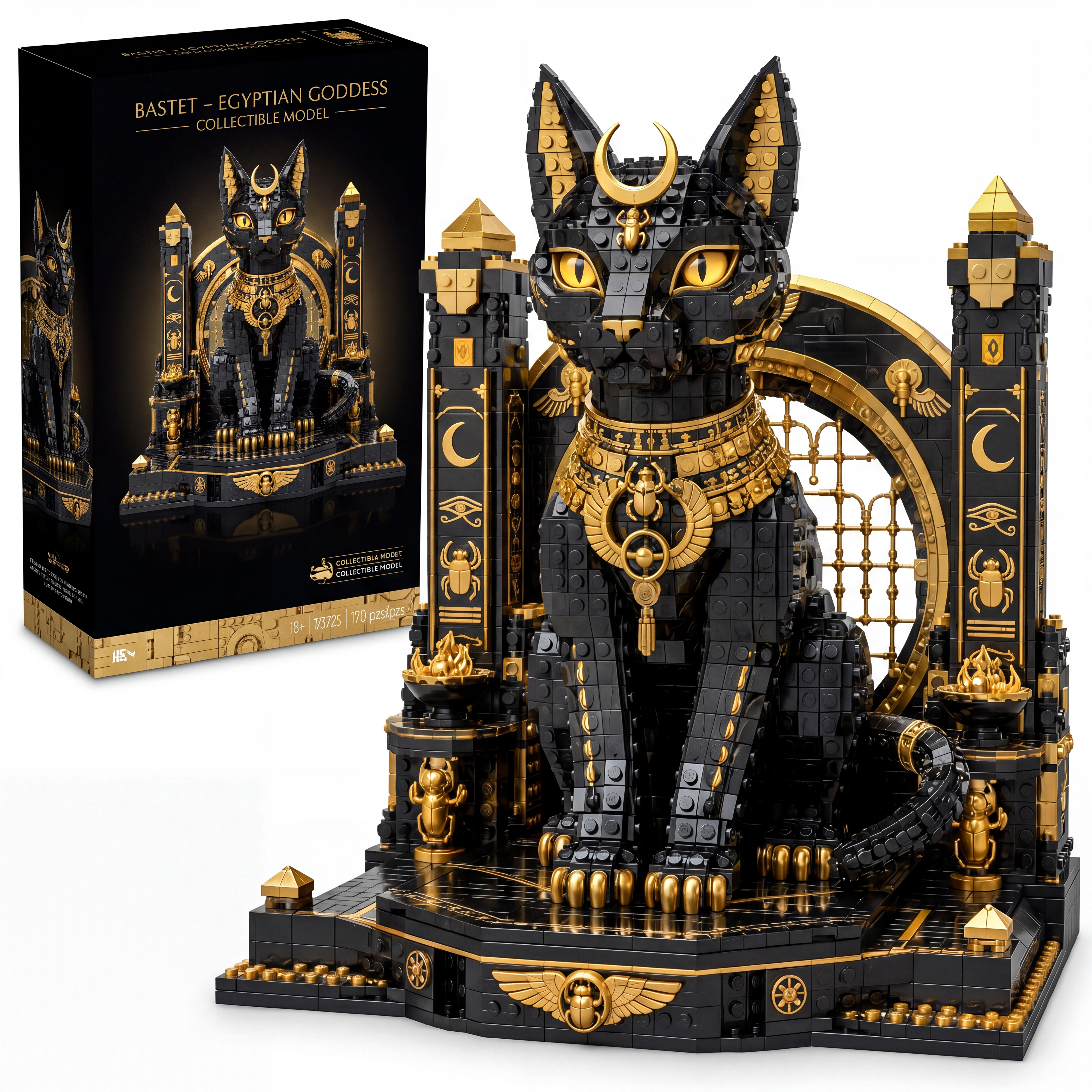 Black-Gold Egyptian Bastet Goddess Collector Building Set