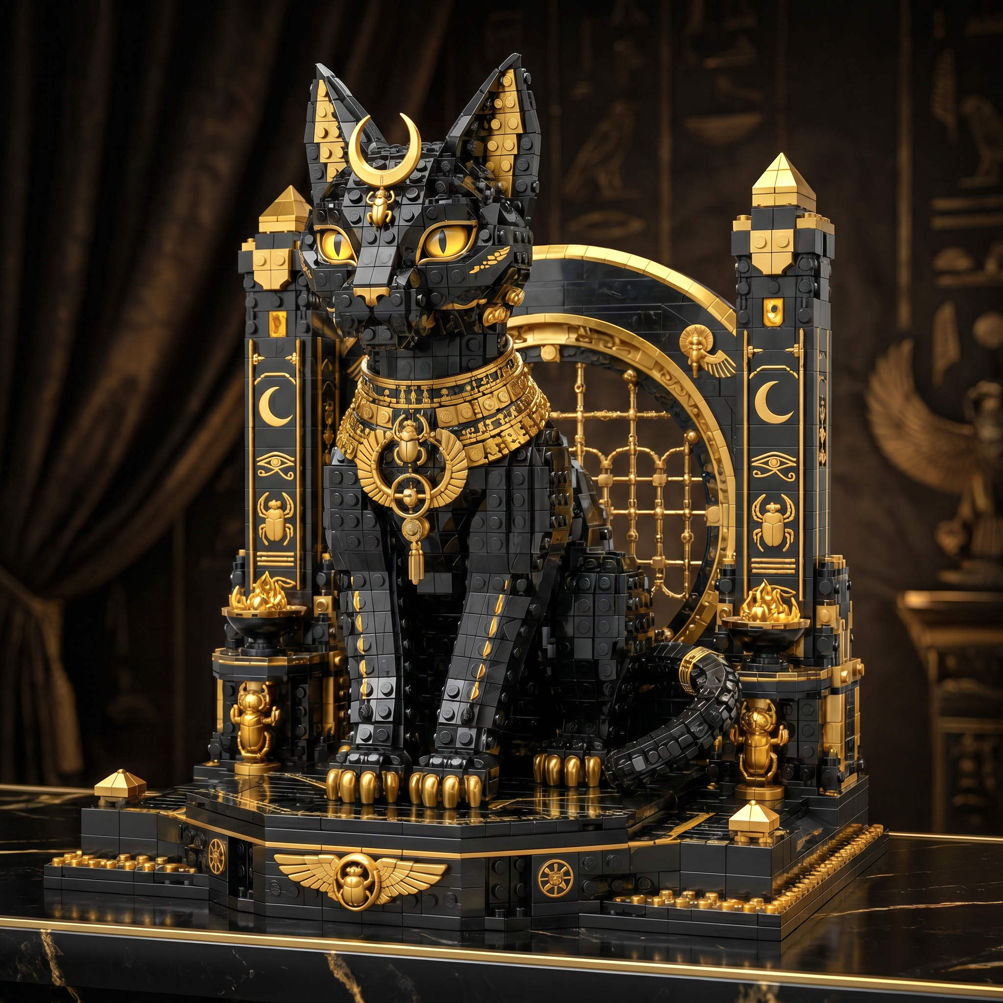Black-Gold Egyptian Bastet Goddess Collector Building Set