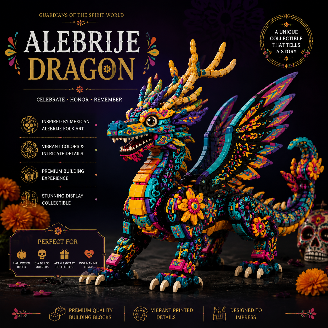 Alebrije Dragon Guardians of the Spirit World Collector Building Set