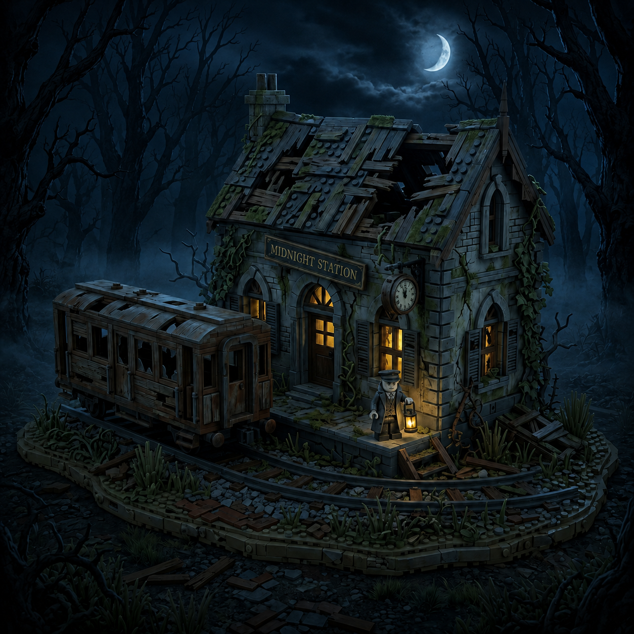 Midnight Abandoned Station Building Set