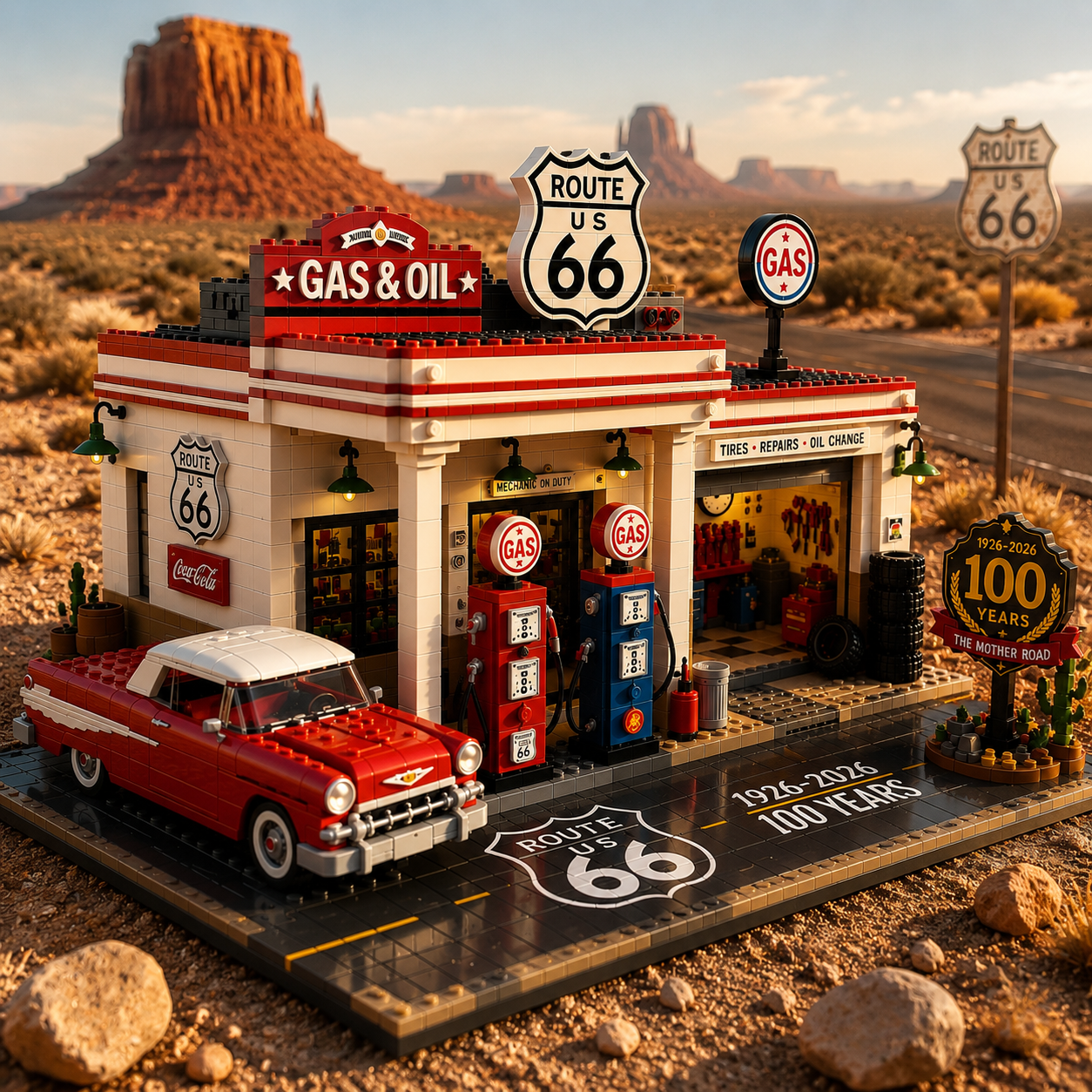 Route 66 Gas Station Centennial Edition Building Block Set