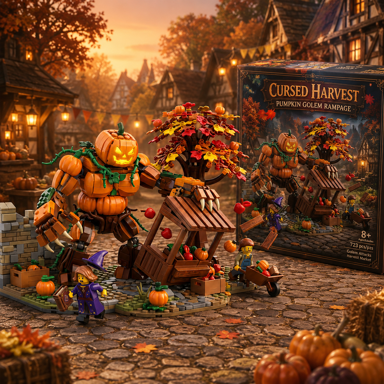 Cursed Harvest Pumpkin Golem Village Diorama Building Set
