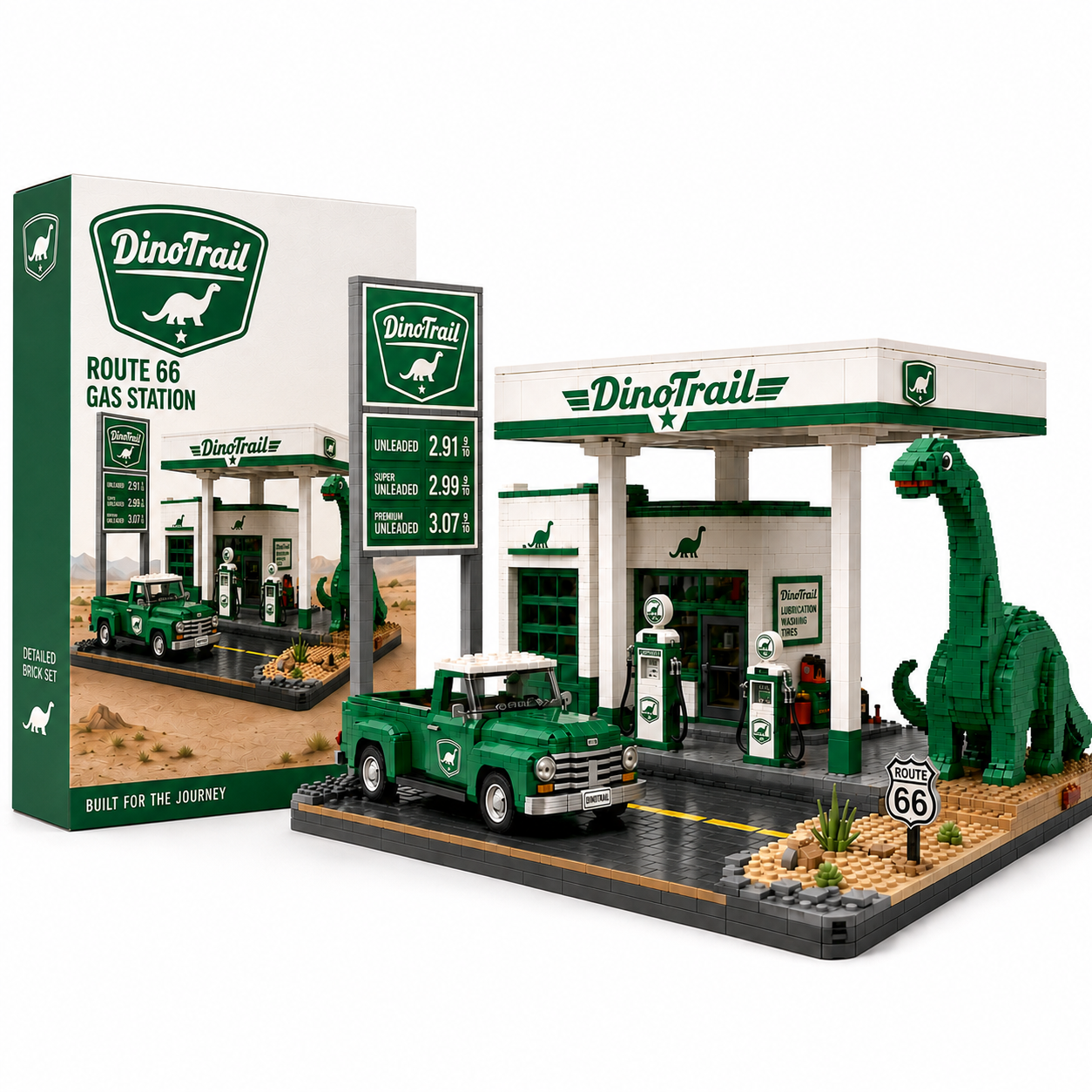 DinoTrail Route 66 Gas Station Collector Building Set
