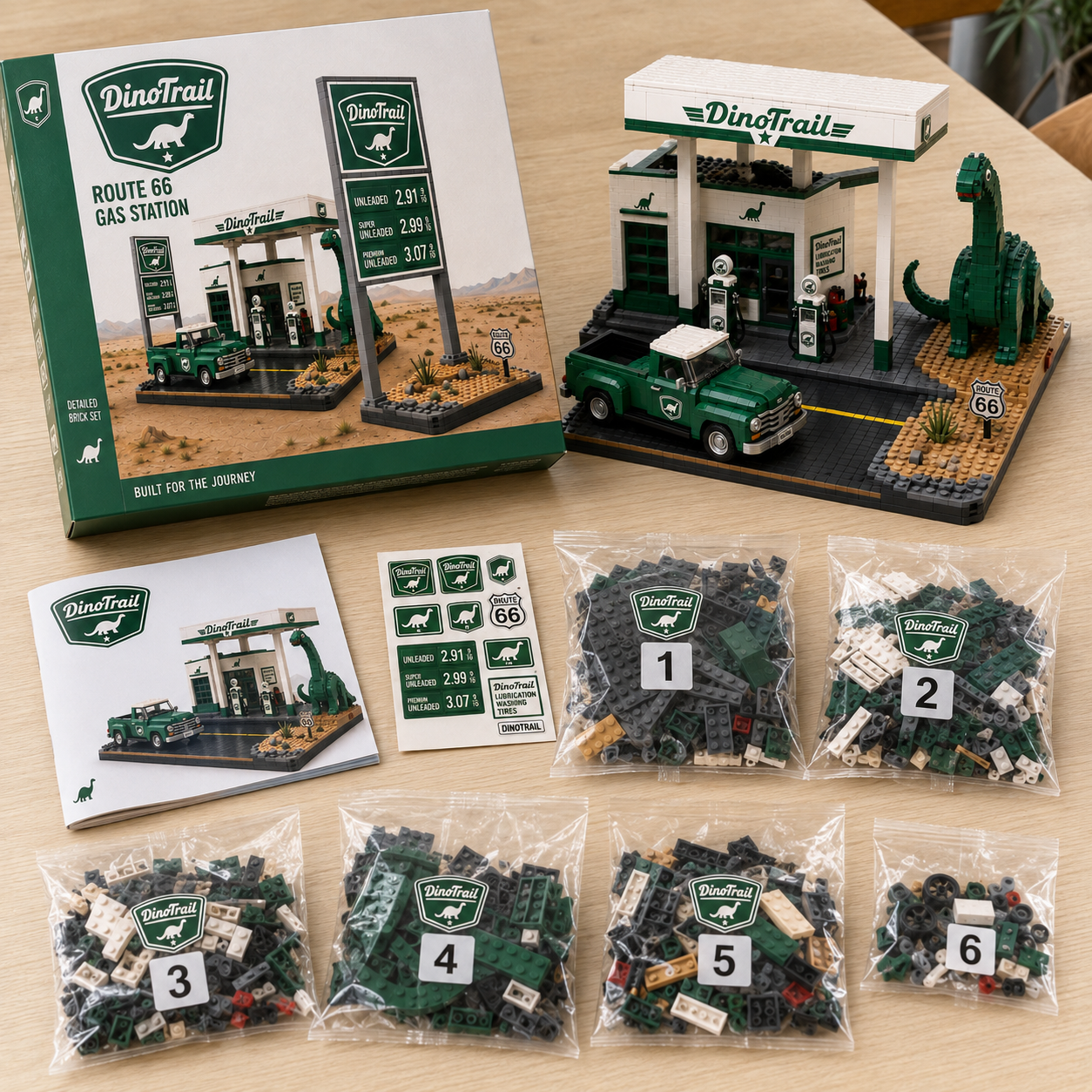 DinoTrail Route 66 Gas Station Collector Building Set