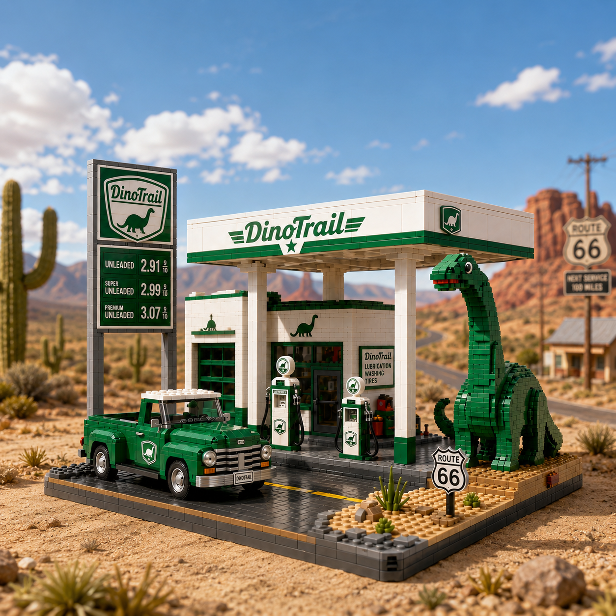 DinoTrail Route 66 Gas Station Collector Building Set