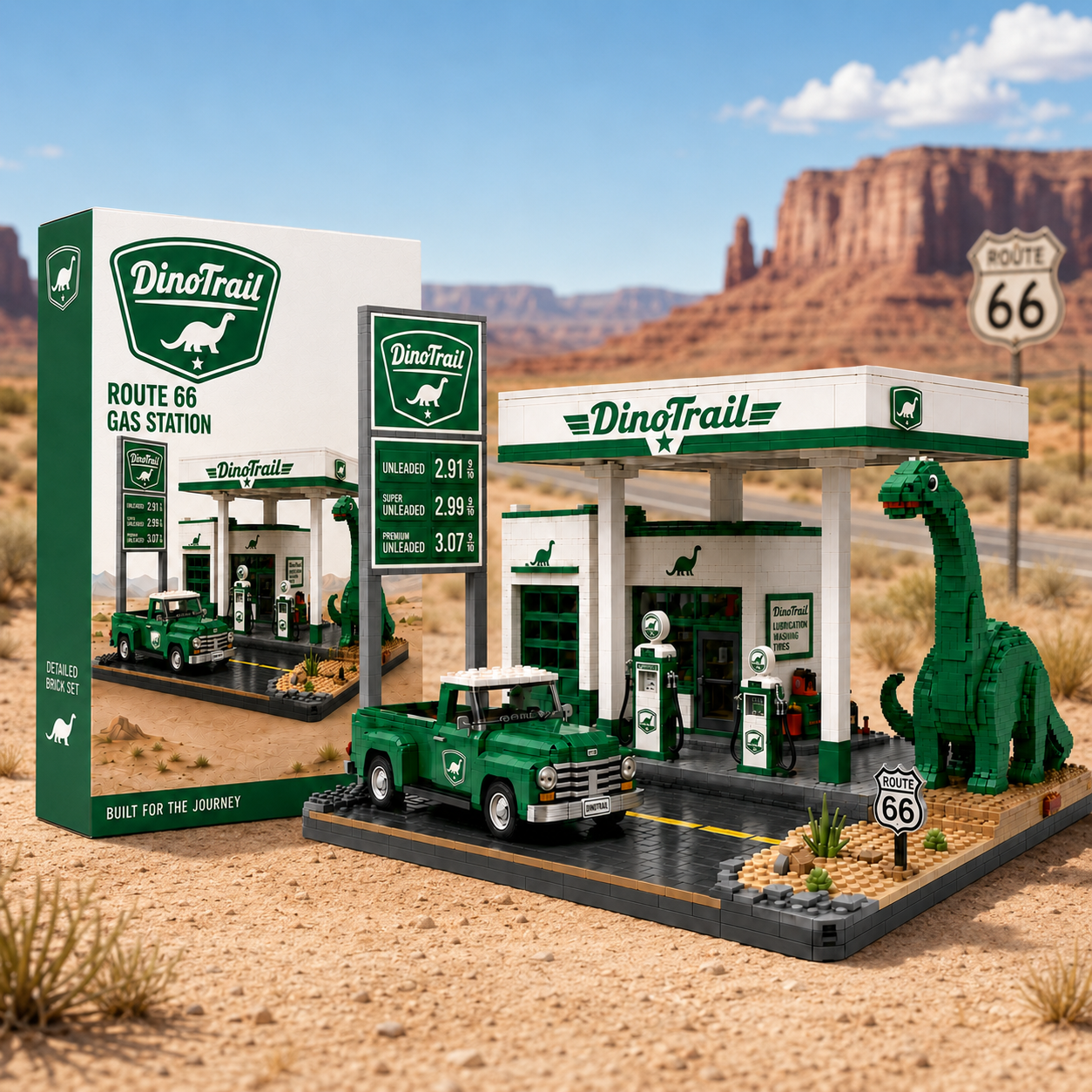 DinoTrail Route 66 Gas Station Collector Building Set